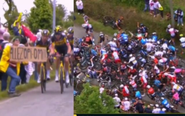 A Spectator Is on the Run After Causing a Massive Crash at the Tour de France