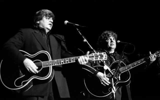 Phil Everly and Don Everly of the Everly Brothers perform on stage, Ahoy, Rotterdam, Netherlands, 23rd May 1993.